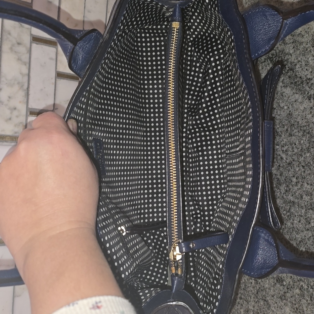 Clearance Kate Spade Navy Blue Leather Bow Tote - Picture 10 of 11